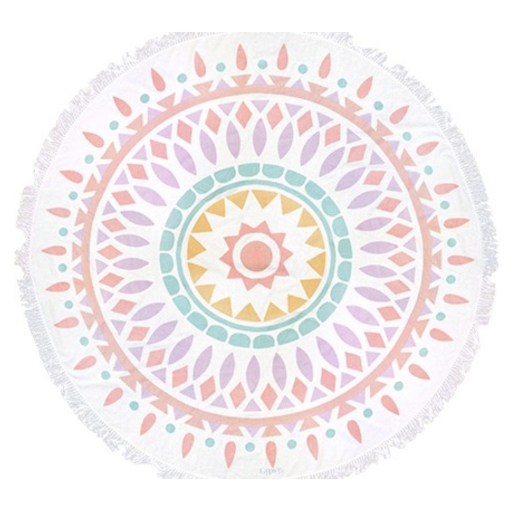 Gypsy 05 Roundie. Cotton White  Pink Yellow Lavender Turqoise With Fringe NWOT